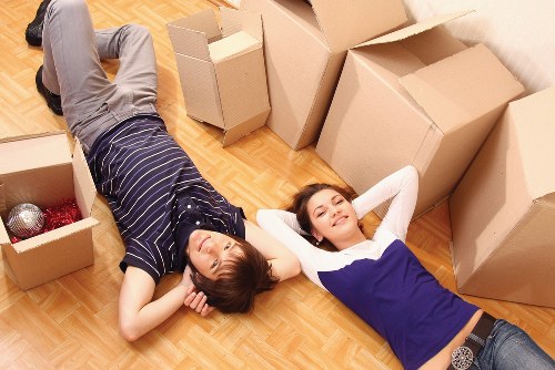 Packed office boxes and equipment ready for removal in Bellingham